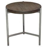Diamond Sofa Atwood 22 Inch Round End Table w/Grey Oak Veneer Top & Brushed Silver Metal Base