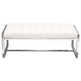 Diamond Sofa Bardot Large Bench Ottoman w/Polished Stainless Steel Frame & White Leatherette Seat