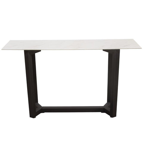 Diamond Sofa Caplan Rectangular Console Table w/Ceramic Marble Glass Top & Black Powder Coat Base