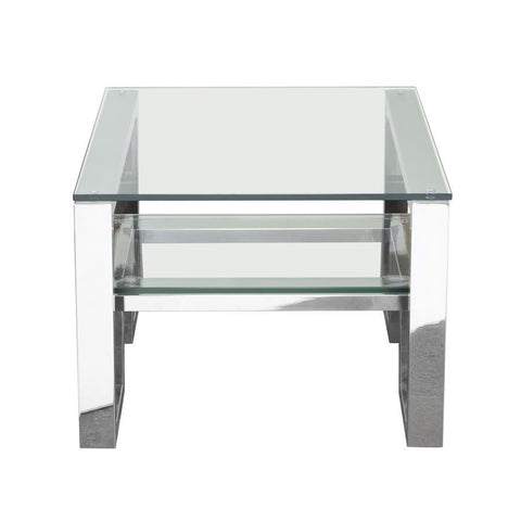 Diamond Sofa Carlsbad End Table w/Clear Glass Top & Shelf w/Stainless Steel Frame