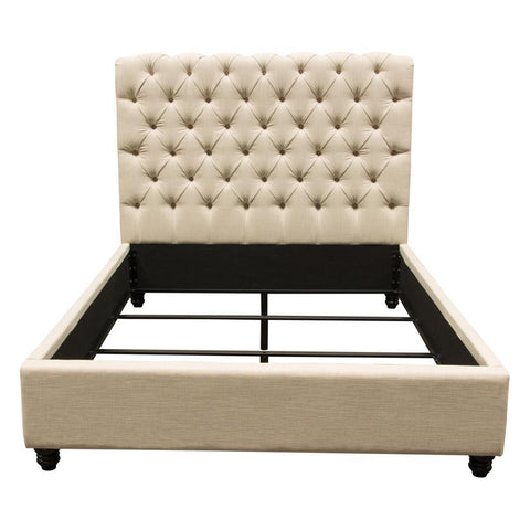 Diamond Sofa Chesterfield Tufted Bed w/ Scrolled Headboard & Nail Head Accent - Sand Linen
