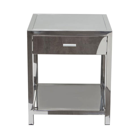 Diamond Sofa Corleo 1-Drawer Accent Table in Polished Stainless Steel