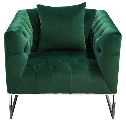 Diamond Sofa Crawford Tufted Chair in Emerald Green Velvet w/ Polished Metal Leg & Trim