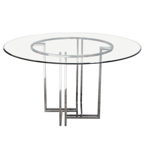 Diamond Sofa Deko Polished Stainless Steel Round Dining Table w/ Clear & Tempered Glass Top