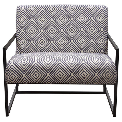 Diamond Sofa Luxe Accent Chair in Navy & White Geo Pattern Fabric w/Black Powder Coat Frame