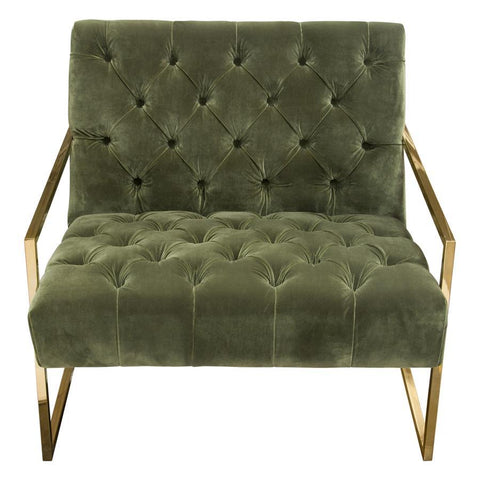 Diamond Sofa Luxe Accent Chair in Olive Green Tufted Velvet Fabric w/Polished Gold Stainless Steel Frame