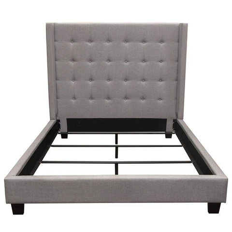 Diamond Sofa Madison Ave Tufted Wing Bed in Light Grey Button Tufted Fabric