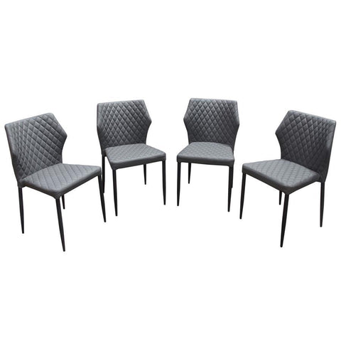 Diamond Sofa Milo 4-Pack Dining Chairs in Grey Diamond Tufted Leatherette w/Black Powder Coat Legs