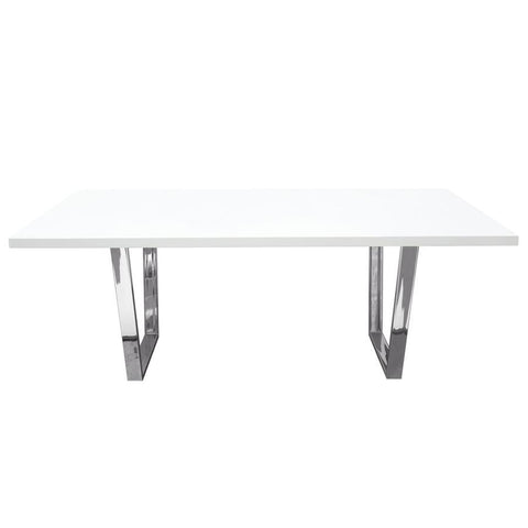 Diamond Sofa Mirage Rectangular Dining Table w/ White Lacquer Top & Chrome Base
