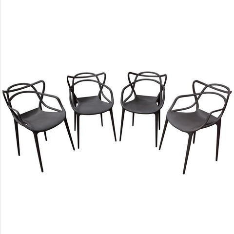 Diamond Sofa Newton 4-Pack Indoor/Outdoor Accent Chairs in Black Polypropylene