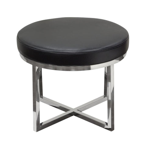 Diamond Sofa Ritz Round Accent Stool w/Padded Seat in Black Bonded Leather & Polished Stainless Steel Base