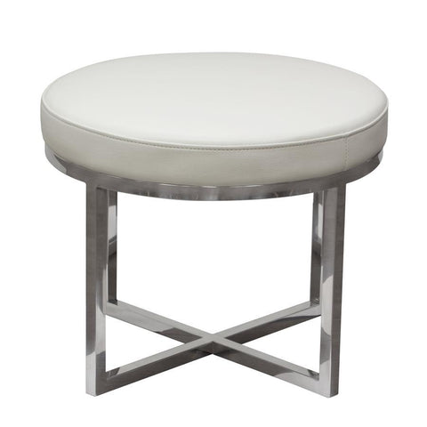 Diamond Sofa Ritz Round Accent Stool w/Padded Seat in White Bonded Leather & Polished Stainless Steel Base