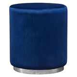 Diamond Sofa Sorbet Round Accent Ottoman in Navy Blue Velvet w/Silver Metal Band Accent