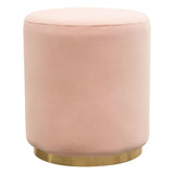 Diamond Sofa Sorbet Round Accent Ottoman in Pink Velvet w/Gold Metal Band Accent