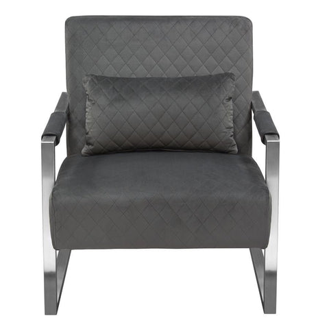 Diamond Sofa Studio Accent Chair in Dusk Grey Diamond Tuft Velvet Fabric w/Brushed Stainless Steel Frame