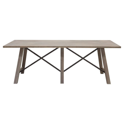 Diamond Sofa Tuscany 87 Inch Dining Table in Grey Oak w/Metal Cross Supports
