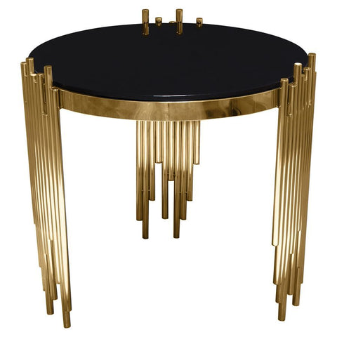Diamond Sofa Vantage Round End Table w/Black Tempered Glass Top & Gold Finished Metal Base