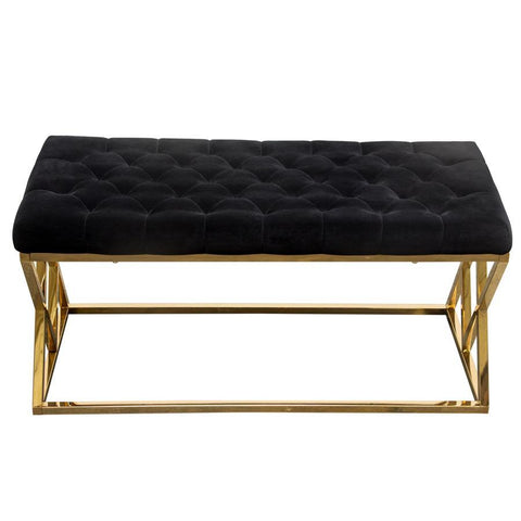 Diamond Sofa Vixen Accent Bench w/Black Tufted Velvet Seat & Polished Gold Stainless Steel Base
