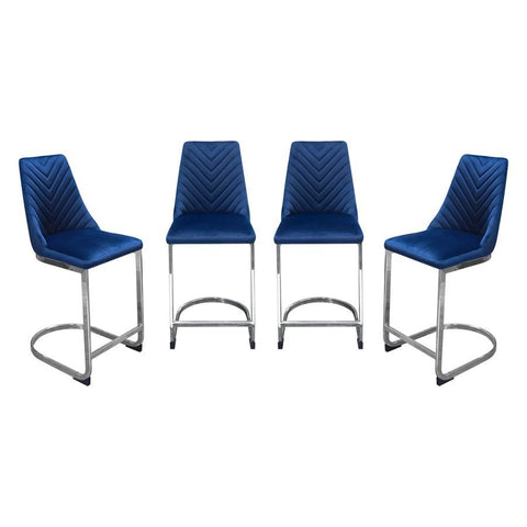 Diamond Sofa Vogue Counter Height Chairs in Navy Blue Velvet w/Polished Stainless Steel Base - Set of 4