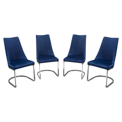 Diamond Sofa Vogue Dining Chairs in Navy Blue Velvet w/Polished Stainless Steel Base - Set of 4