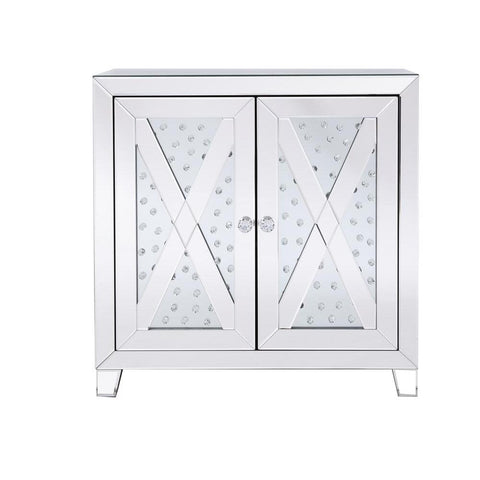 Elegant Lighting 28 in clear crystal mirrored two door cabinet
