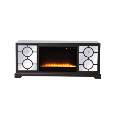 Elegant Lighting 60 in. mirrored TV stand with crystal fireplace insert in dark walnut