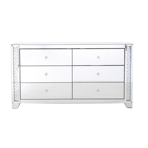 Elegant Lighting 60 in clear crystal mirrored six drawer cabinet