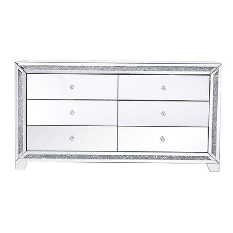 Elegant Lighting 60 in silver crystal mirrored six drawer cabinet