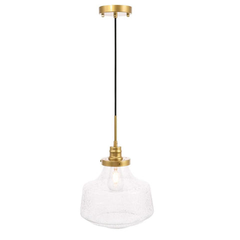 Elegant Lighting Lyle 1 light Brass and Clear seeded glass pendant