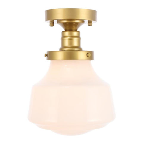 Elegant Lighting Lyle 1 light Brass and frosted white glass Flush mount