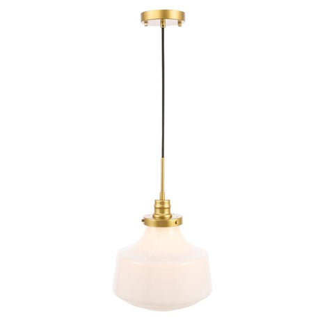Elegant Lighting Lyle 1 light Brass and frosted white glass pendant