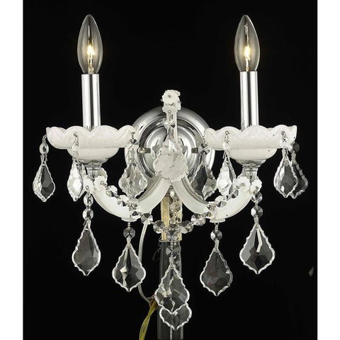 Elegant Lighting Maria Theresa 2 light white Wall Sconce Clear Royal Cut Crystal