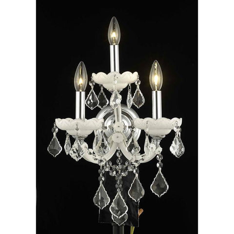 Elegant Lighting Maria Theresa 3 light white Wall Sconce Clear Elegant Cut Crystal
