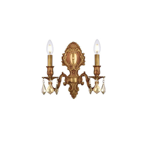 Elegant Lighting Monarch 2 light French Gold Wall Sconce Golden Teak (Smoky) Royal Cut Crystal