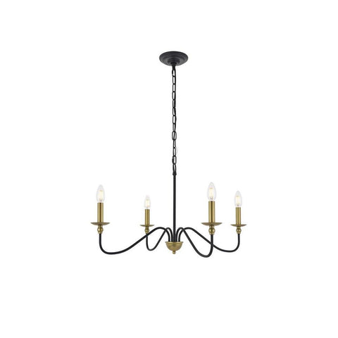 Elegant Lighting Rohan 4 light Matte Black and Brass Pendant