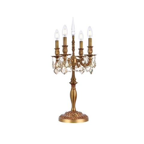 Elegant Lighting Rosalia 4 light French Gold Table Lamp Golden Teak (Smoky) Royal Cut Crystal