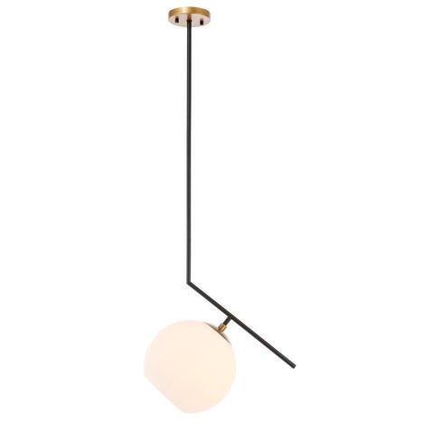 Elegant Lighting Ryland 1 light Black and Brass and Frosted White glass pendant