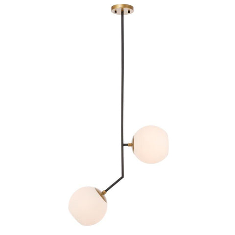 Elegant Lighting Ryland 2 light Black and Brass and Frosted White glass pendant