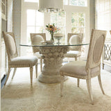 Hammary Jessica McClintock Round Glass Top Dining Table in White Veil