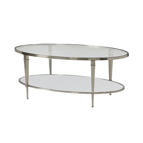 Hammary Mallory Oval Glass Top Cocktail Table in Satin Nickel