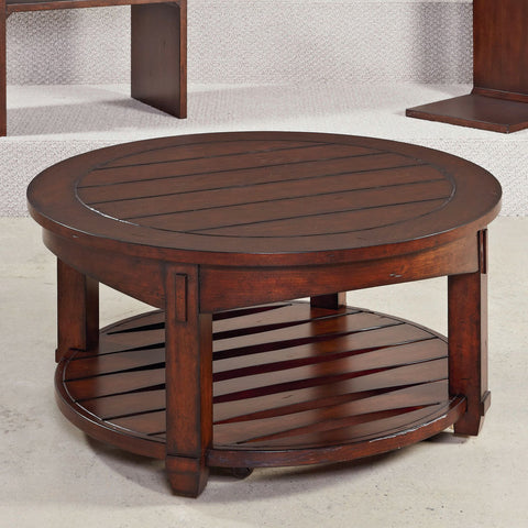 Hammary Tacoma Round Cocktail Table in Rustic Brown