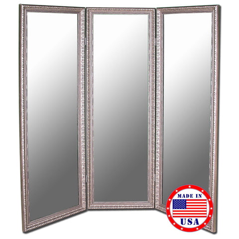 Hitchcock Butterfield Antique Silver 3 Paneled Mirror