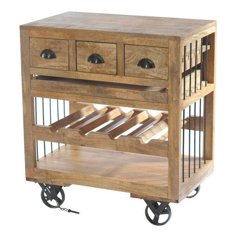 Homelegance 3-Drawers Wine Cart In Antique Wood