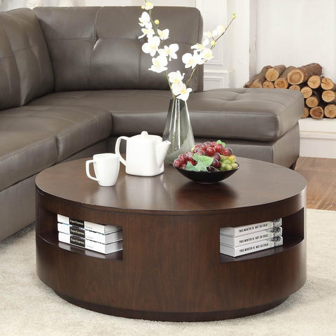 Homelegance Aquinnah Round Cocktail Table w/ Casters in Dark Cherry