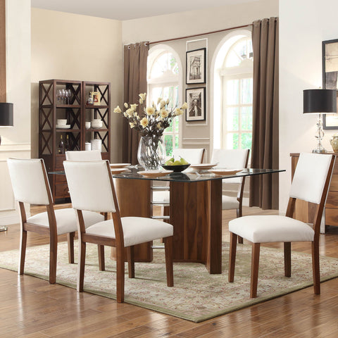 Homelegance Aria 7 Piece Glass Top Dining Room Set w/ White Chairs
