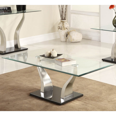 Homelegance Atkins Rectangular Glass Cocktail Table in Chrome & Black Metal