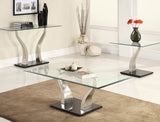 Homelegance Atkins Rectangular Glass Cocktail Table in Chrome & Black Metal