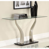 Homelegance Atkins Rectangular Glass Sofa Table in Chrome & Black Metal
