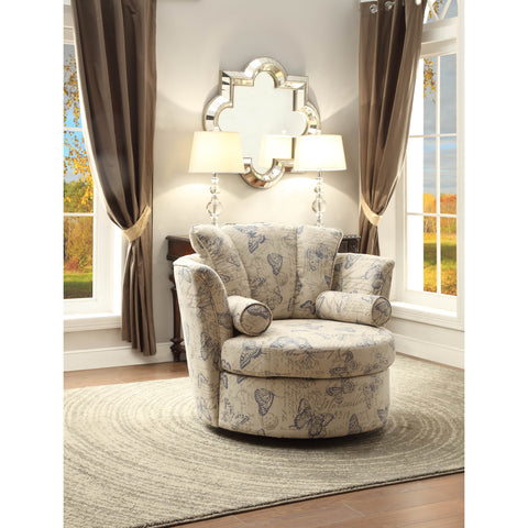 Homelegance Aurelia Swivel Accent Chair w/ 2 Pillows in Blue Butterfly