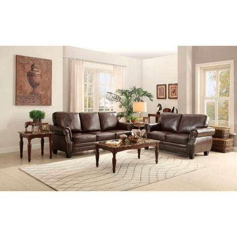 Homelegance Bertrand Love Seat & Sofa In Dark Brown Bonded Leather Match